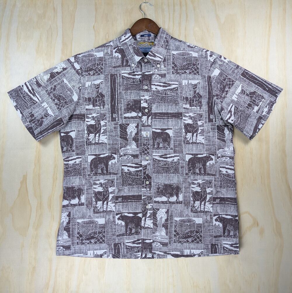 Reyn Spooner Men's Large National Parks Hawaiian Shirt Short Sleeve BDC Brown